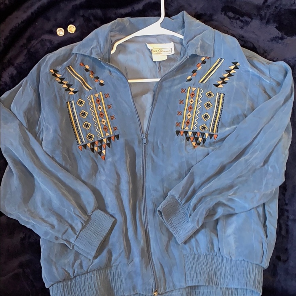 * Velvet-like Aztec designed zip up sweatshirt